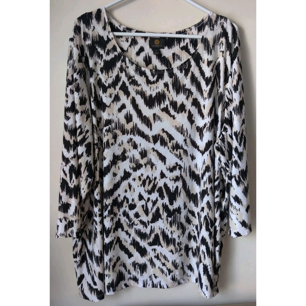 JM Collection Women's Plus Size Black/White Texture Tunic Top Poly Blend Size 4X